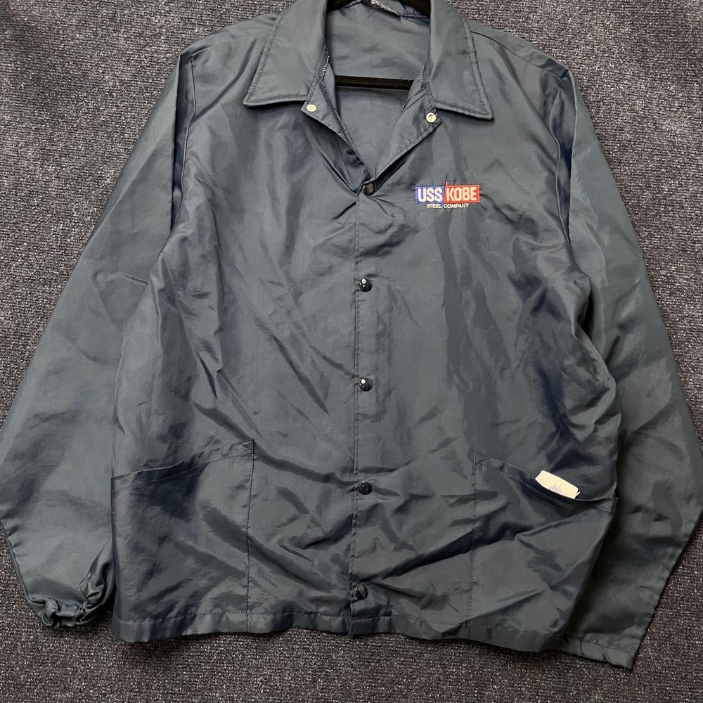 Vintage Holloway Jacket Mens Large Blue Snap Windbreaker USS Kobe Steel Company